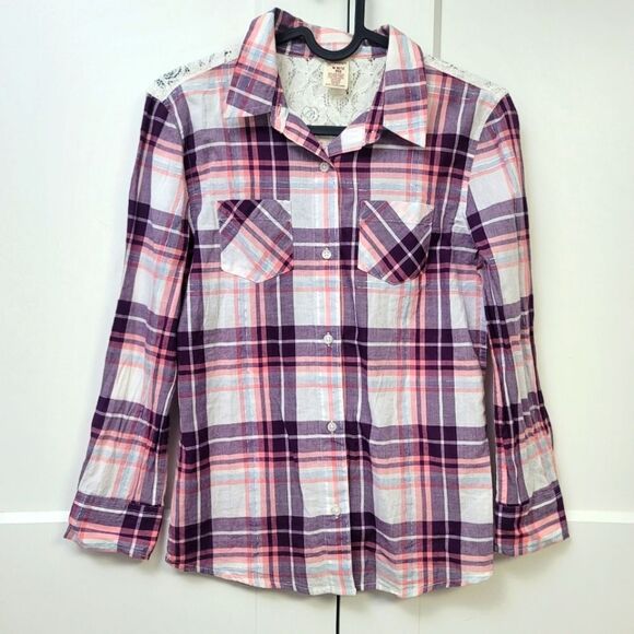 Arizona girls plaid button down long sleeve, medium 10/12 - Picture 1 of 8